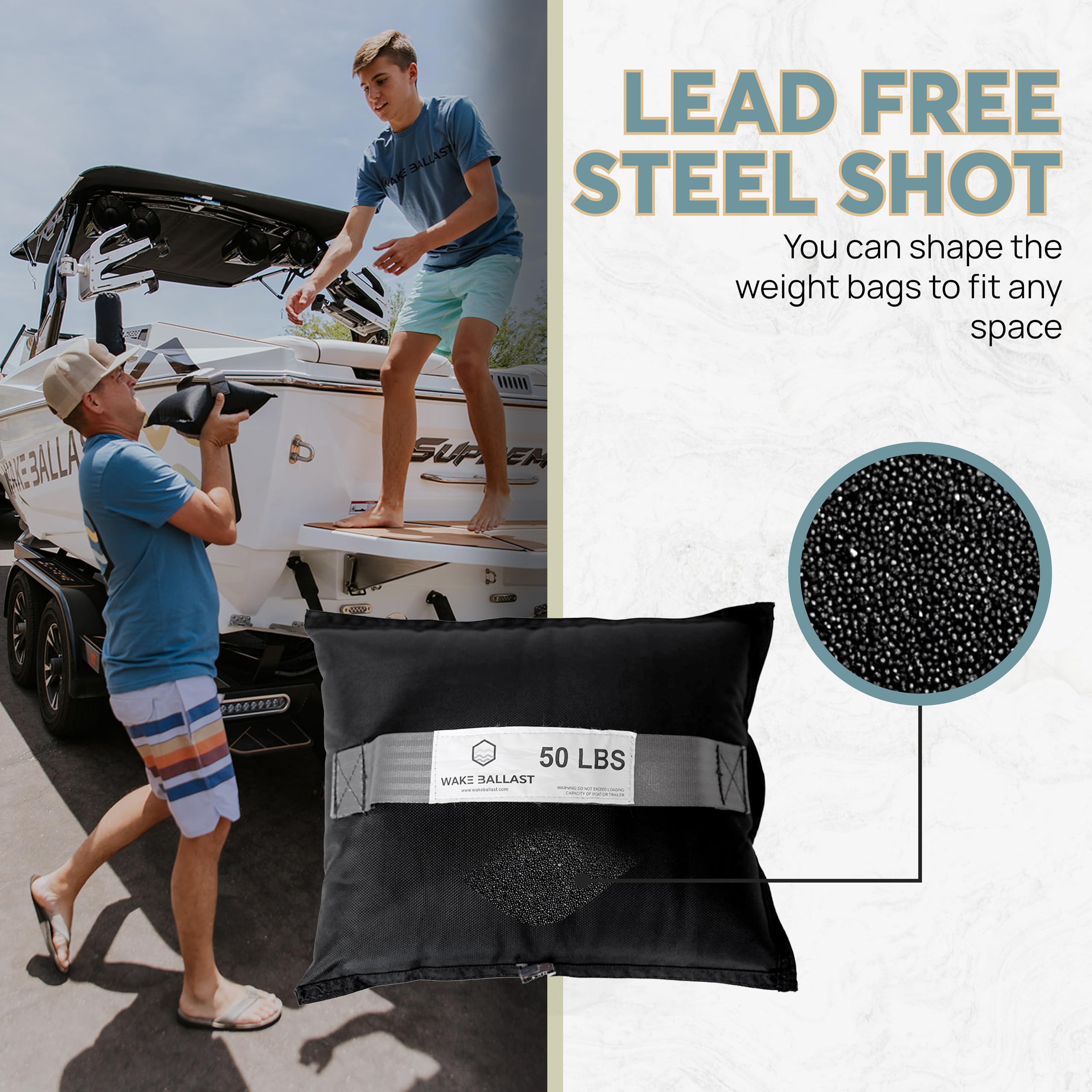 WAKE BALLAST Steel Shot Bag (50 Lb.) for Wakesurf Boats, Makes The